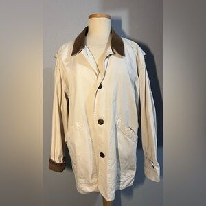 Men's Beige Trench Coat with Contrasting Corduroy Collar
